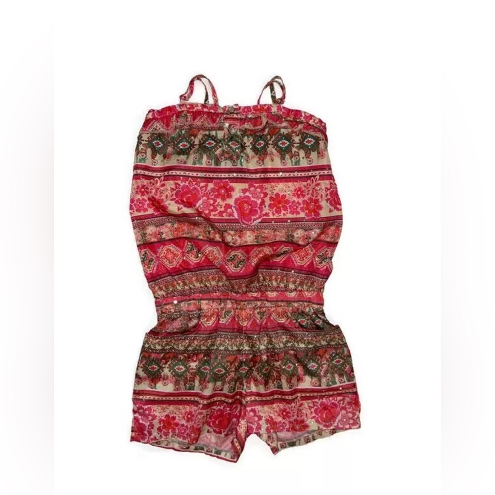 Squeeze Girls Size 8 Pink Pattern Sleeveless Sequin Romper with Pockets